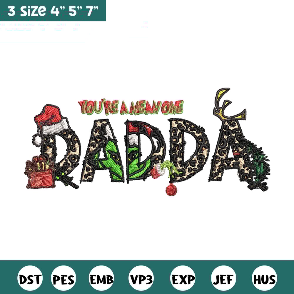 You're One Mean Dadda Grinch Christmas Embroidery design, Grinch Christmas Embroidery, Grinch design, Digital download..jpg