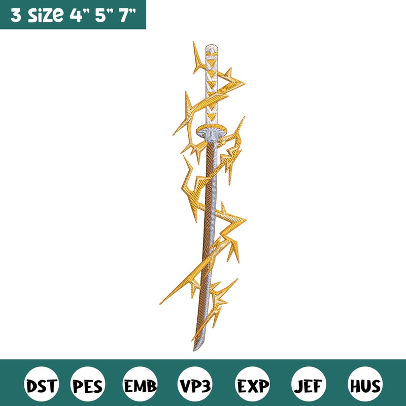 Zenitsu sword Embroidery Design, Demon slayer Embroidery, Embroidery File, Anime Embroidery, Digital download.jpg
