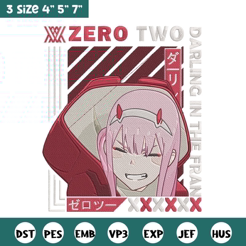 Zero two Embroidery Design, Darling in the fran Embroidery,Embroidery File,Anime Embroidery,Anime shirt,Digital download.jpg