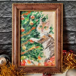 Oil painting cat and Christmas. Christmas Gift Wrapping. Customized Gift