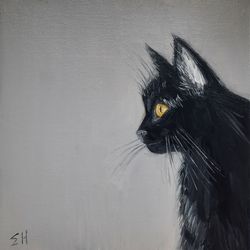 Black cat oil painting Pet portrait oil painting Cat original painting Original oil painting