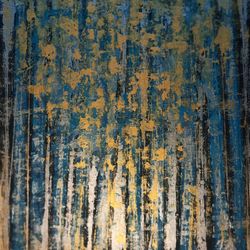 Abstract painting turquoise and gold Abstract trees canvas art Abstract painting
