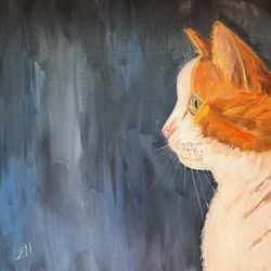 Ginger cat oil painting White cat painting Pet portrait painting on canvas