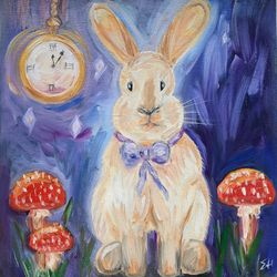 White rabbit oil painting Alice in wonderland painting Christmas Gift Wrapping