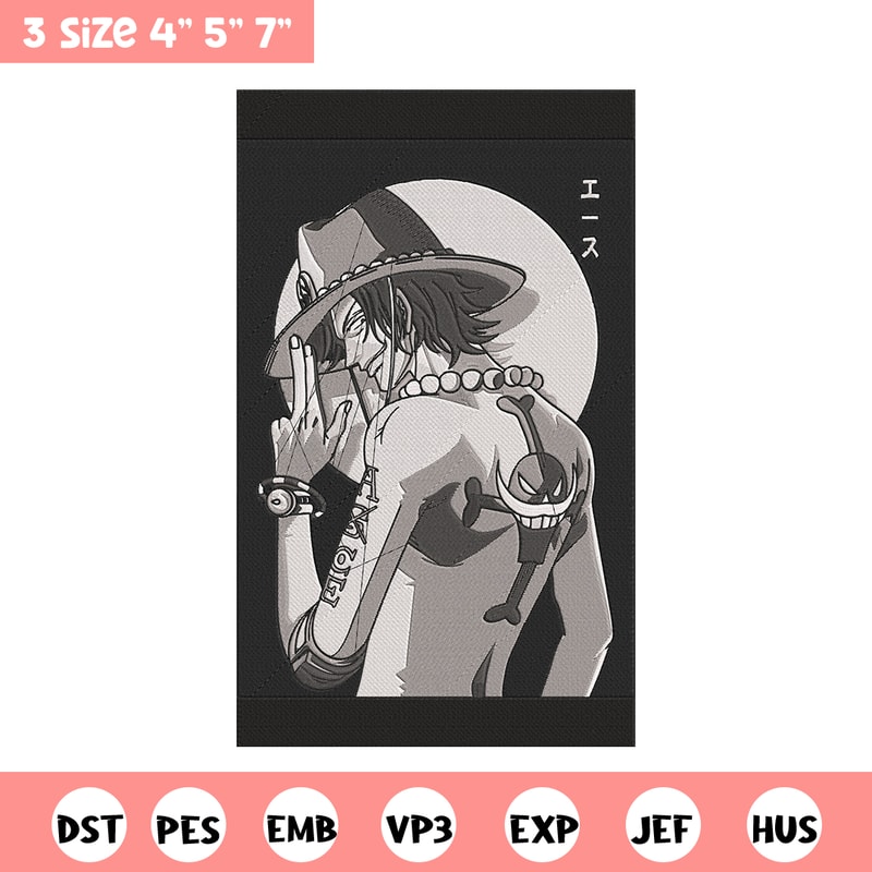 Ace poster Embroidery Design, One piece Embroidery, Embroidery File, Anime Embroidery, Anime shirt, Digital download.jpg