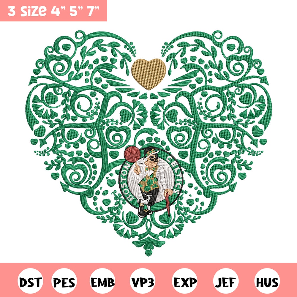 Boston Celtics heart embroidery design, NBA embroidery, Sport embroidery, Logo sport embroidery, Embroidery design.jpg
