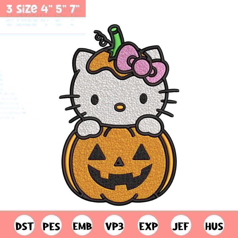 Hello Kitty With Pumpkin Embroidery design, Hellokitty Embroidery, cartoon design, Embroidery File, Digital download.jpg
