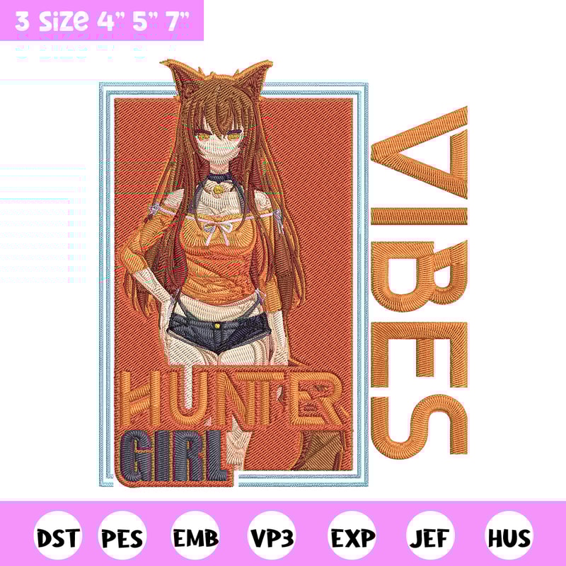 Hunter girl Embroidery Design, Cat girl Embroidery, Embroidery File, Anime Embroidery, Anime shirt,Digital download..jpg
