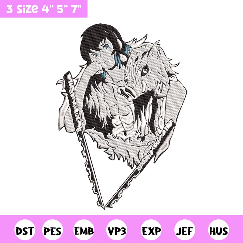 Inosuke poster Embroidery Design,Demon slayer Embroidery, Embroidery File,Anime Embroidery,Anime shirt,Digital download.jpg