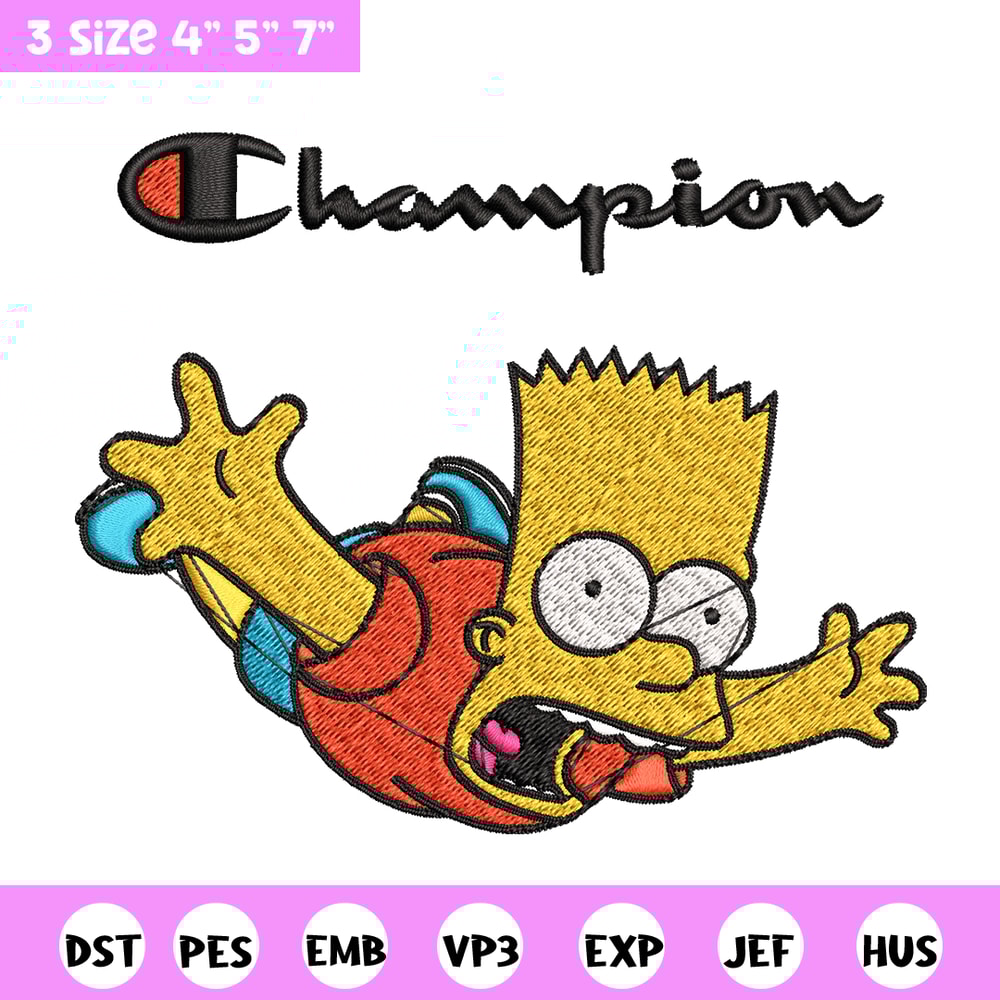 Bart Simpson Champion Embroidery design, Simpson Embroidery, cartoon design, Embroidery File, Instant download..jpg