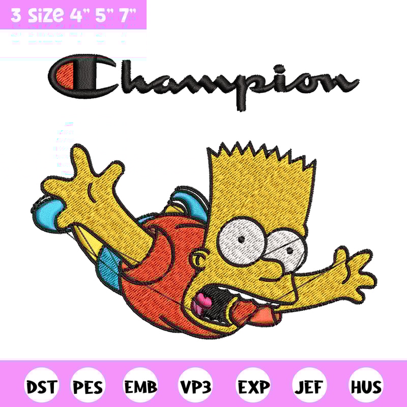 Bart Simpson Champion Embroidery design, Simpson Embroidery, cartoon design, Embroidery File, Instant download..jpg