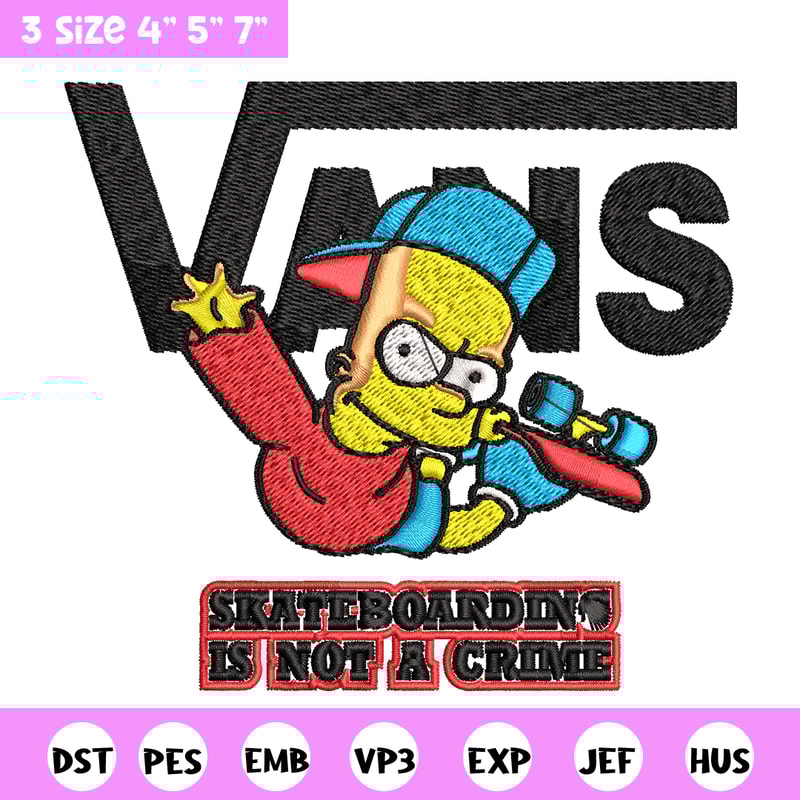 Bart Simpson Vans Embroidery design, Simpson Embroidery, cartoon design, Embroidery File, Instant download..jpg