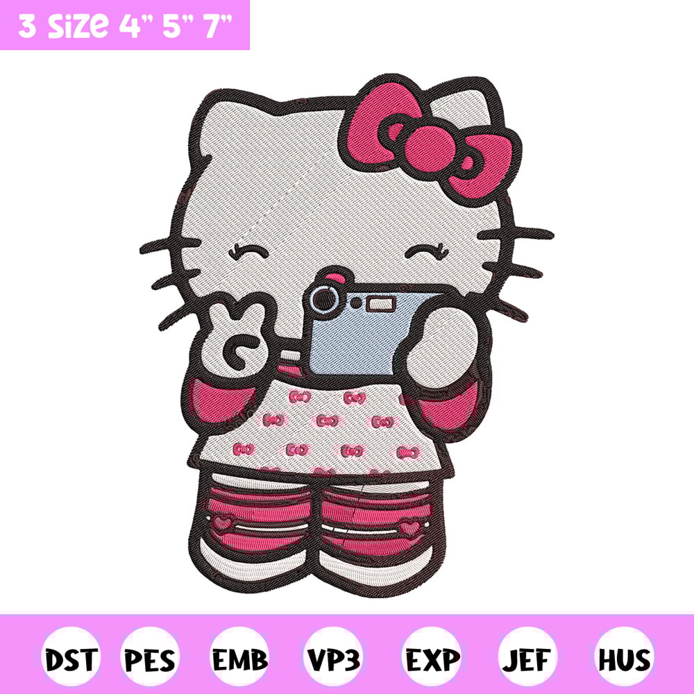 Hello kitty selfie Embroidery Design, Hello kitty Embroidery, Embroidery File, Anime Embroidery, Digital download.jpg