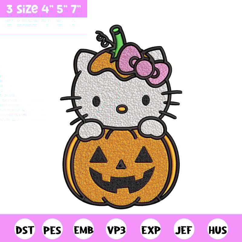 Hello Kitty With Pumpkin Embroidery design, Hellokitty Embroidery, cartoon design, Embroidery File, Digital download.jpg