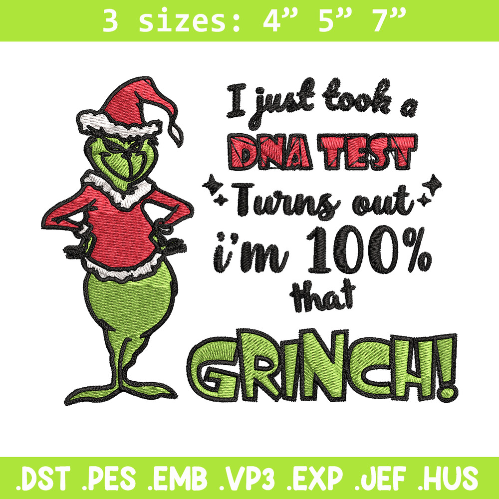 I Just Took A DNA Test Grinch Embroidery design, Grinch christmas Embroidery, Grinch design, Instant download.jpg