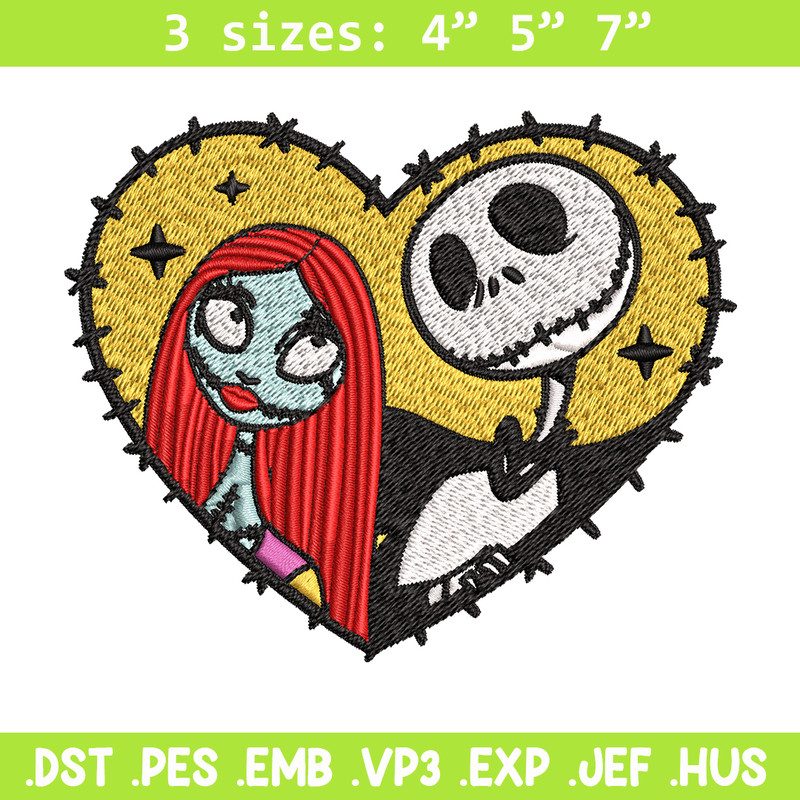 Jack and Sally in Heart Embroidery design, Horror Embroidery, horror design, Embroidery File, Digital download..jpg