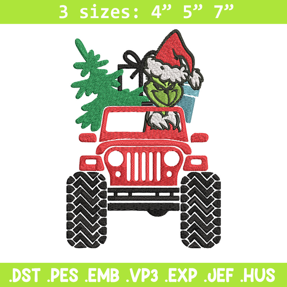 Grinch Jeep Christmas Embroidery design, Grinch Christmas Embroidery, logo design, Embroidery File, Digital download..jpg