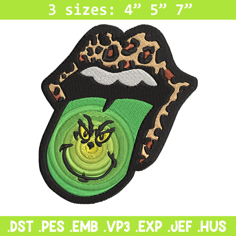 Leopard Lips Grinch Tongue Embroidery design, Grinch Embroidery, Grinch design, Embroidery file, Instant download..jpg