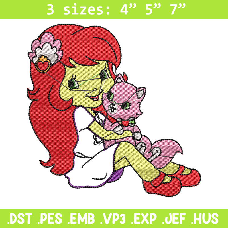 Morangunho gato aplique embroidery design, cartoon embroidery, Embroidery file, Nike design, Instant download.jpg