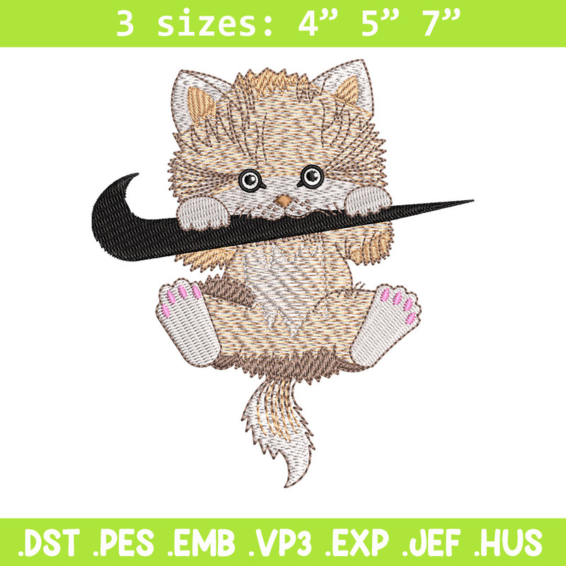 Nike cat cute embroidery design, Cat embroidery, Nike design, Embroidery shirt, Embroidery file, Digital download.jpg