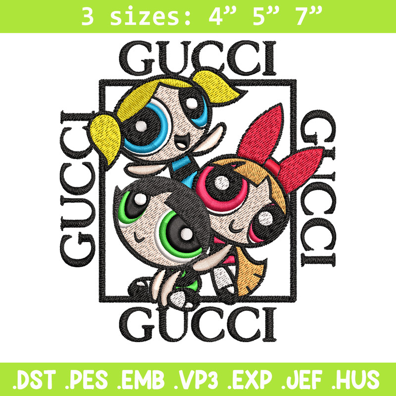 Powerpuff girl gucci Embroidery design, logo Embroidery, cartoon design, Embroidery File, gucci logo, Instant download..jpg