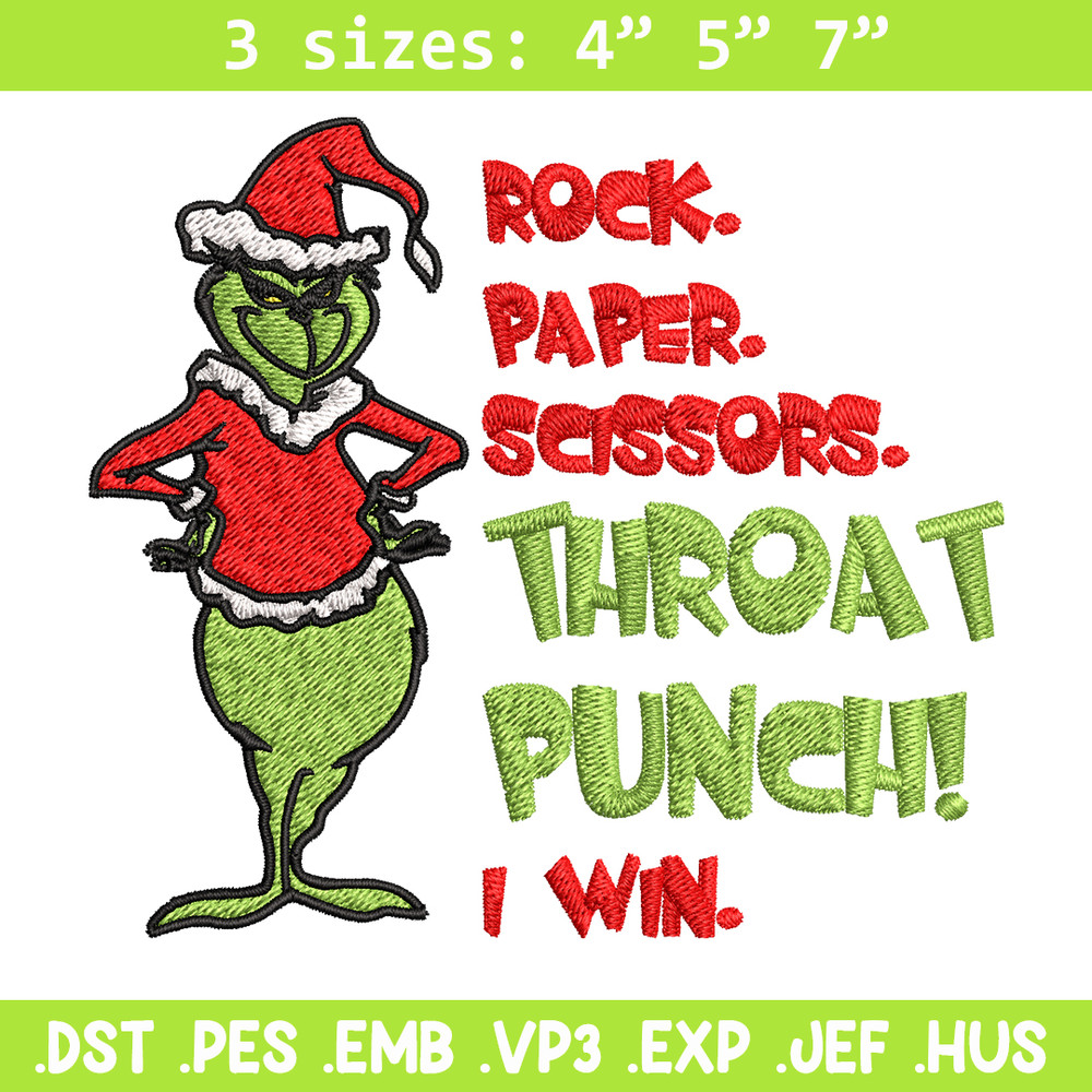 Rock Paper Scissors Throat Punch Grinch Embroidery design, Grinch Christmas Embroidery, Grinch design, Digital download.jpg