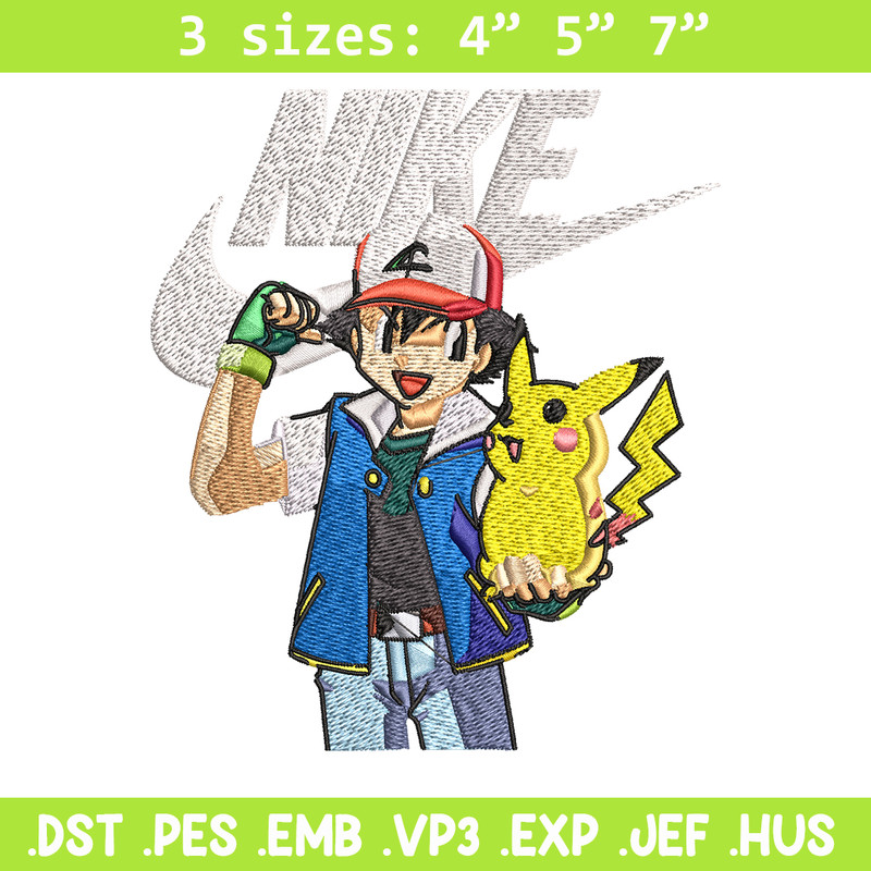 Satoshi and pikachu Nike Embroidery design, Pokemon Nike Embroidery, Nike design, Embroidery file, Instant download..jpg