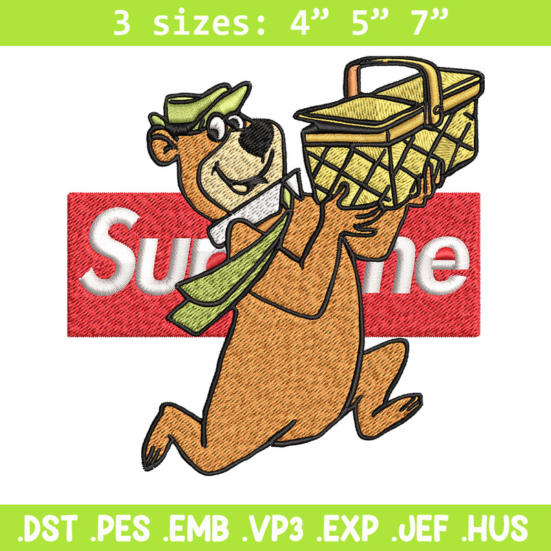 Yogi Bear Supreme Embroidery design, Yogi Bear Embroidery, cartoon design, logo shirt, Embroidery File, Instant download.jpg