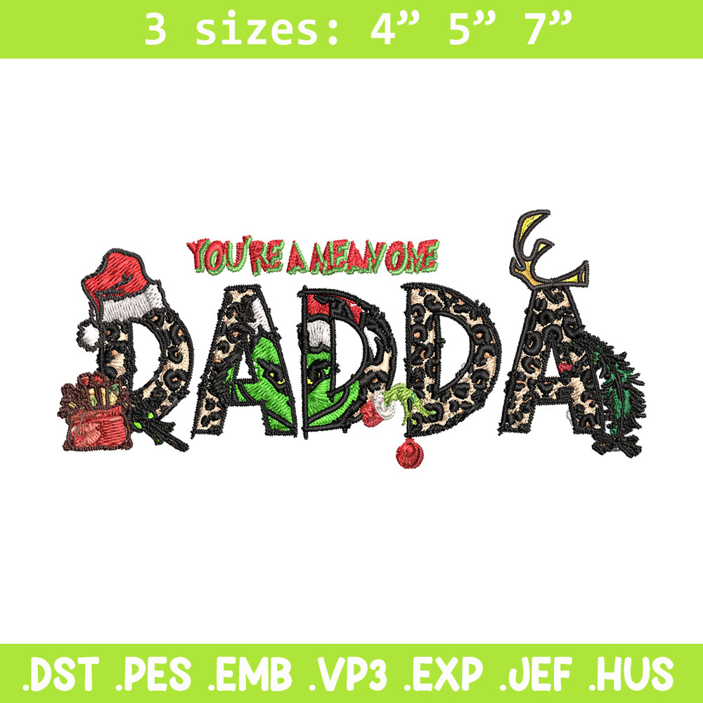 You're One Mean Dadda Grinch Christmas Embroidery design, Grinch Christmas Embroidery, Grinch design, Digital download..jpg