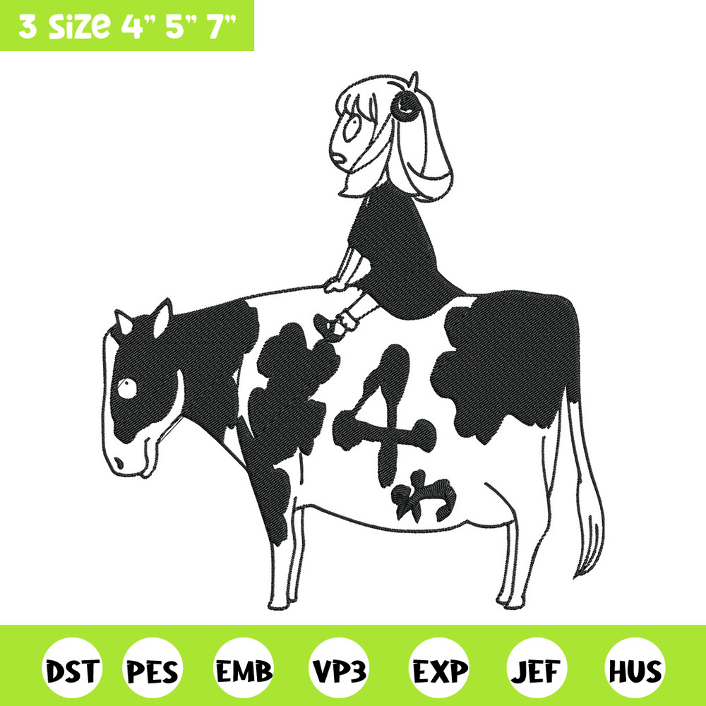 Anya riding a cow Embroidery Design, Spy x family Embroidery, Embroidery File, Anime Embroidery, Digital download.jpg