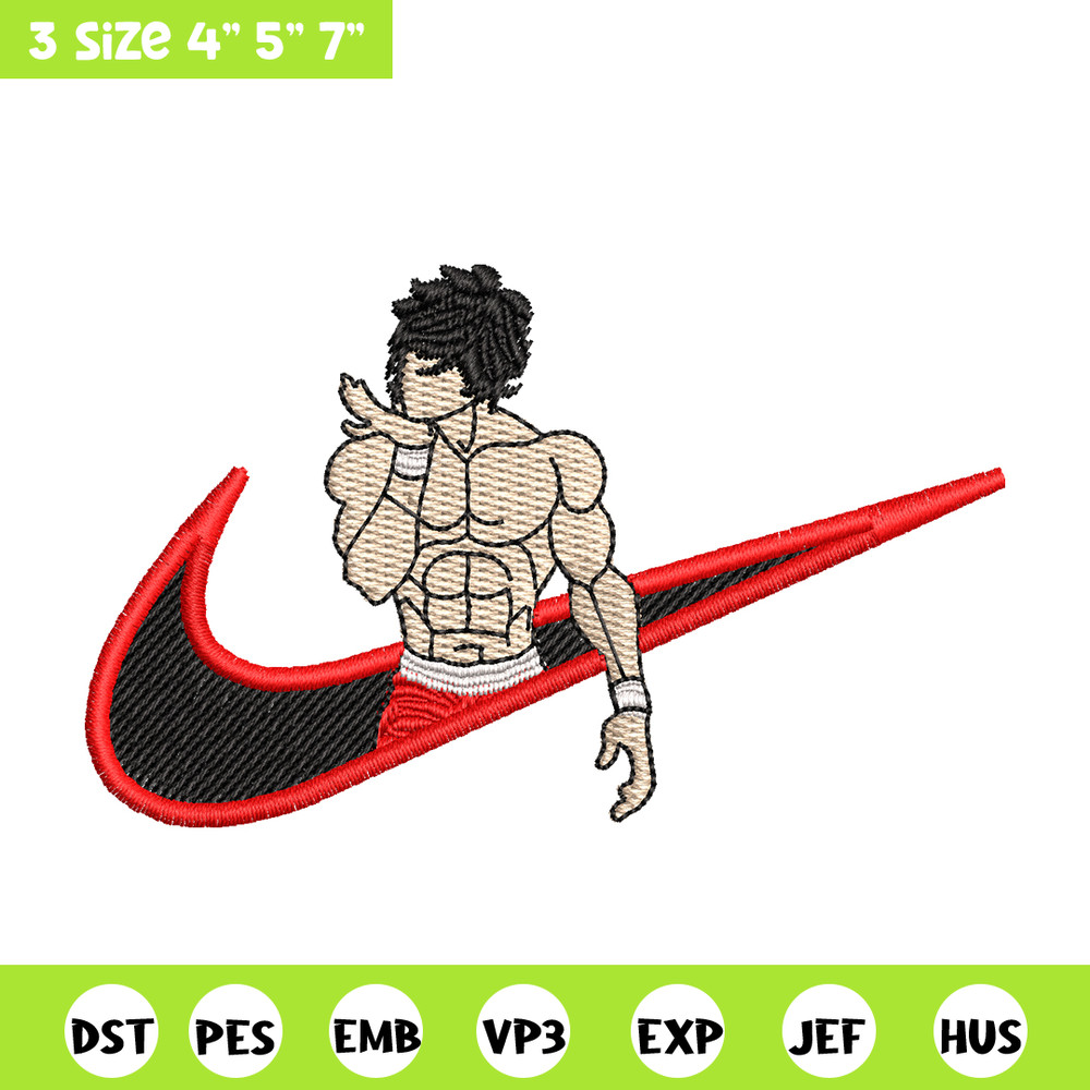 Baki nike embroidery design, Baki anime embroidery, nike design, Logo shirt, anime shirt, digital download.jpg