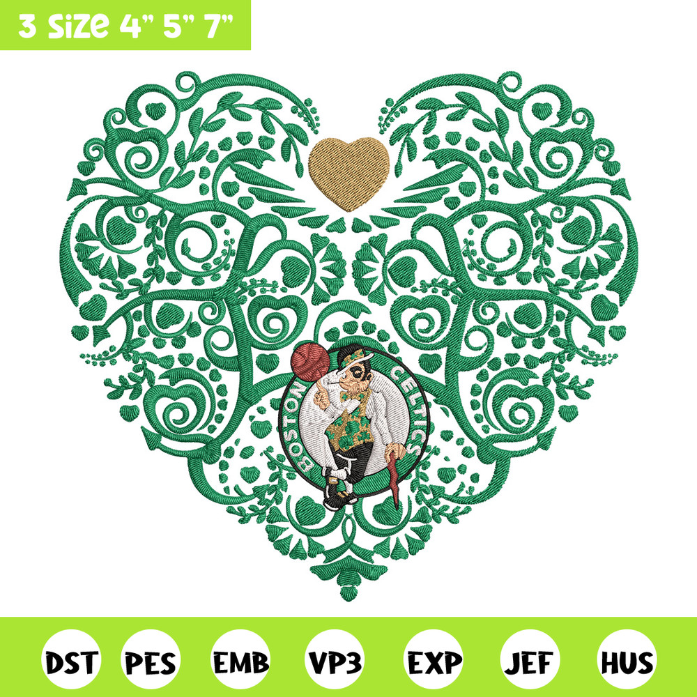 Boston Celtics heart embroidery design, NBA embroidery, Sport embroidery, Logo sport embroidery, Embroidery design.jpg