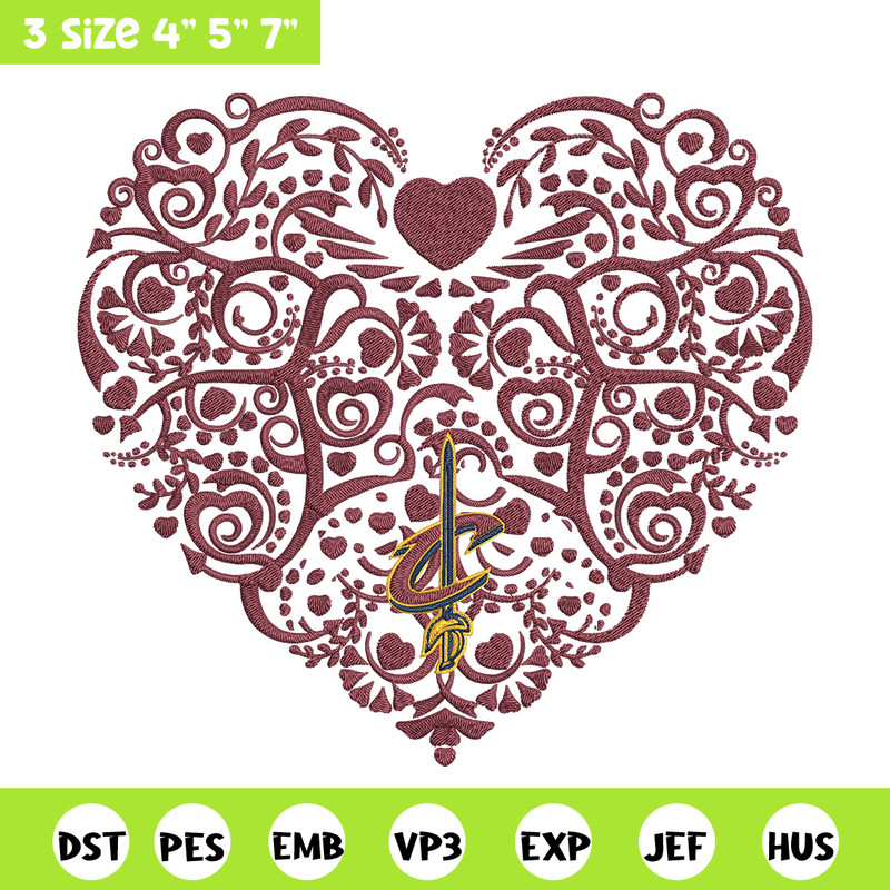 Cleveland Cavaliers heart embroidery design, NBA embroidery, Sport embroidery,Embroidery design, Logo sport embroidery.jpg