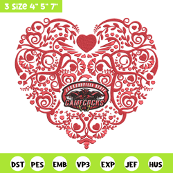 gamecocks heart embroidery design, sport embroidery, logo sport embroidery, embroidery design,ncaa embroidery