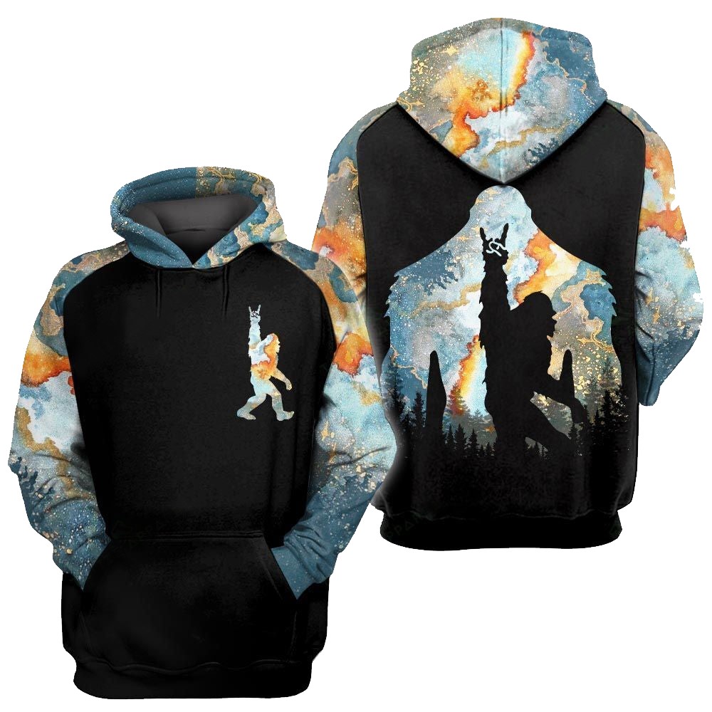 Bigfoot Shirt Bigfoot Walking Peace Signal T-shirt Hoodie Black Adult.jpeg