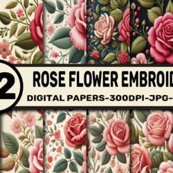 rose flower embroidery digital papers