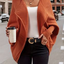 solid pocket knitted cardigan - casual batwing sleeve knit outwear for fall & winter - women's clothing
