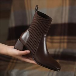 2024 Autumn Winter Ankle Socks Shoes Women Fashion - leather snow boots