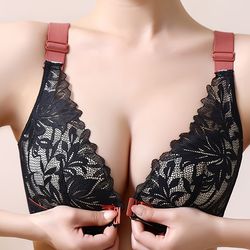 contrast lace wireless bra - comfy & breathable front buckle push up bra - women's lingerie & underwear