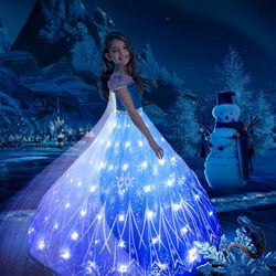 Girl's Princess LED Dress - Sequin Decor Puff Sleeve Tulle Dress - Fairy Tale Character Cosplay Costume