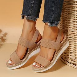 Women's Platform Espadrilles Wedge Sandals - Comfy Knit Open Toe Slip On Slingback Shoes - Casual Summer Sandals