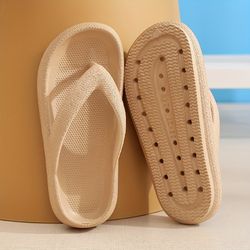 Women's Pillow Flip Flops - Solid Color Soft Sole Wear-resistant Non Slip Slide Shoes - Indoor & Outdoor Slides