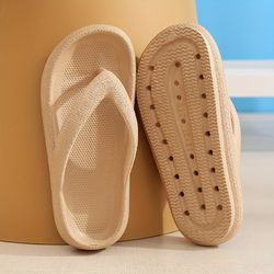 women's pillow flip flops - solid color soft sole wear-resistant non slip slide shoes - indoor & outdoor slides