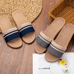 Striped Pattern Slides - Casual Open Toe Flat Summer Shoes - Comfortable Indoor Home Slides