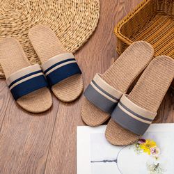 striped pattern slides - casual open toe flat summer shoes - comfortable indoor home slides