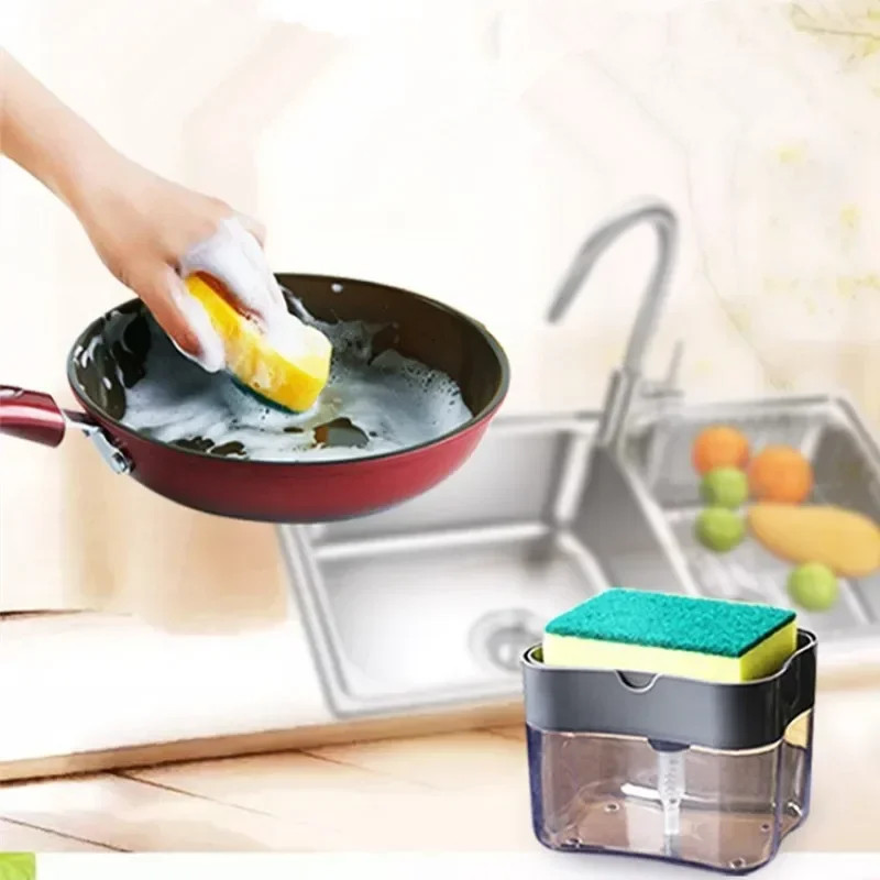 Kitchen Sponge Dispenser Manual Soap Pump & Automatic Soap Dispenser Bottle for Dishwashing