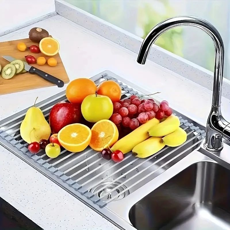 Foldable Silicone Drying Rack For Sink Stainless Steel Fruit  Vegetable Drainer Sponge Holder Kitch 0