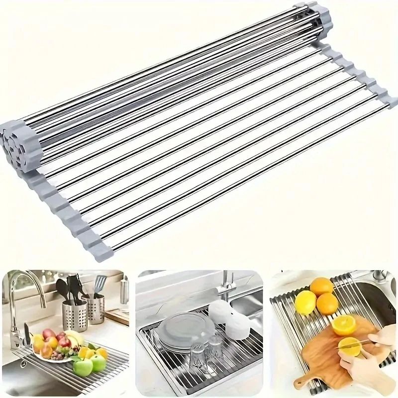 Foldable Silicone Drying Rack For Sink Stainless Steel Fruit  Vegetable Drainer Sponge Holder Kitch 5