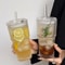 Stripe Glass Coffee Cup with Lid & Straw, Transparent Drinking Glasses for Juice, Milk Tea, Iced Coffee