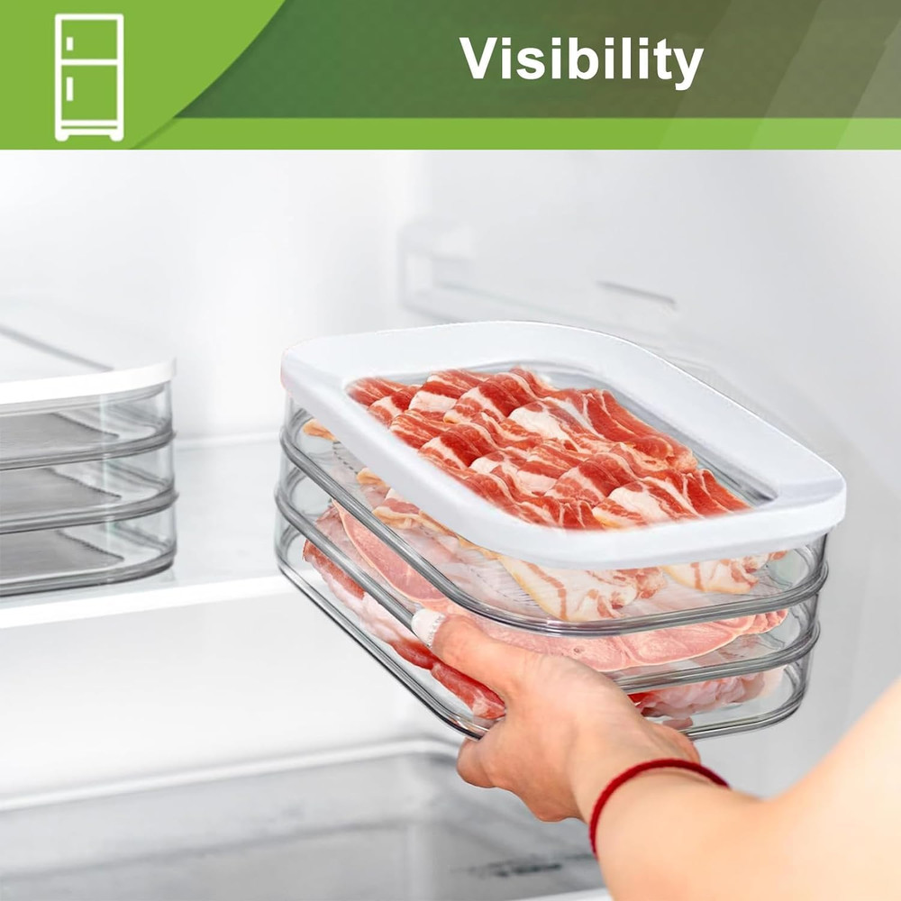 Leakproof Meat Containers for Fridge – Transparent Frozen Food Storage Box with Lid